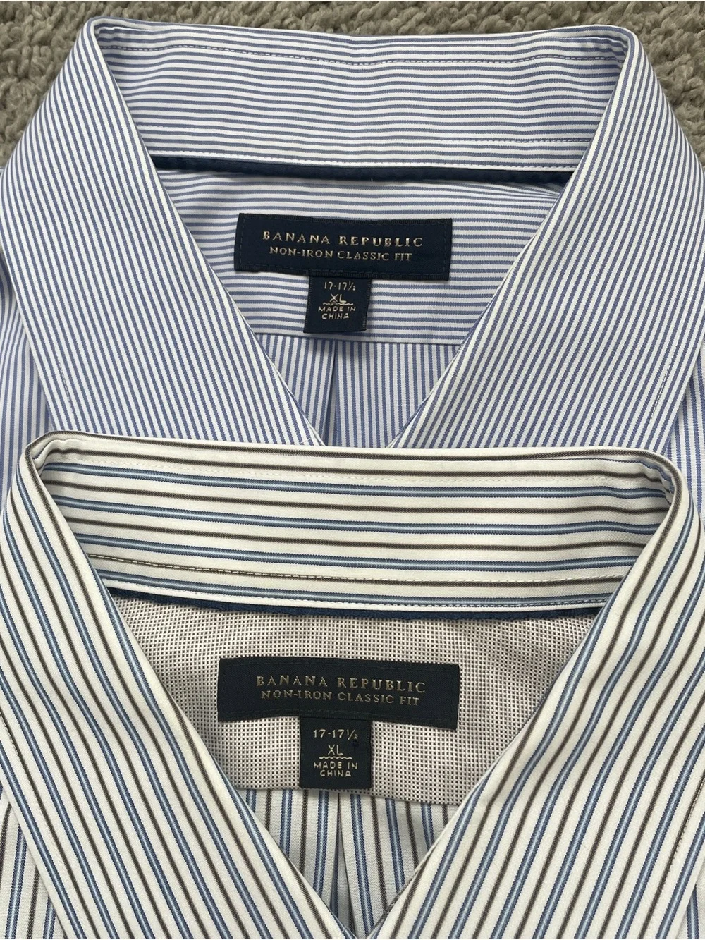 Banana Republic Men's Dress Shirts - Light Blue & White Thin Stripe